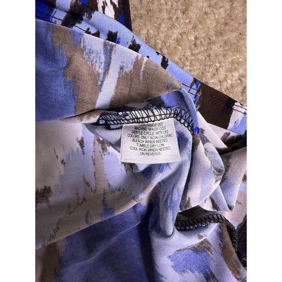 Style And Co Black Blue Retro Dress Size Medium Petite Geometric Print E096 - Picture 7 of 10